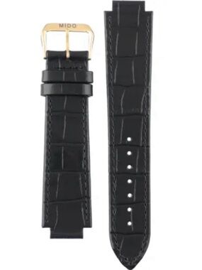 Mido Dorada Mens Black Leather Watch Band Metal Buckle Vintage Reptile Strap